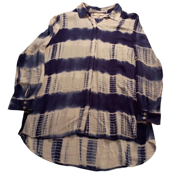 entro Tops - Entro Button Down Women's Tie Dye Hi-Low Hem Shirt Large Blue White Casual Top
